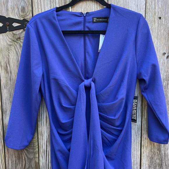 NYC NEW Royal Blue Front Tie Ruched Dress Women’s Medium - Picture 4 of 13